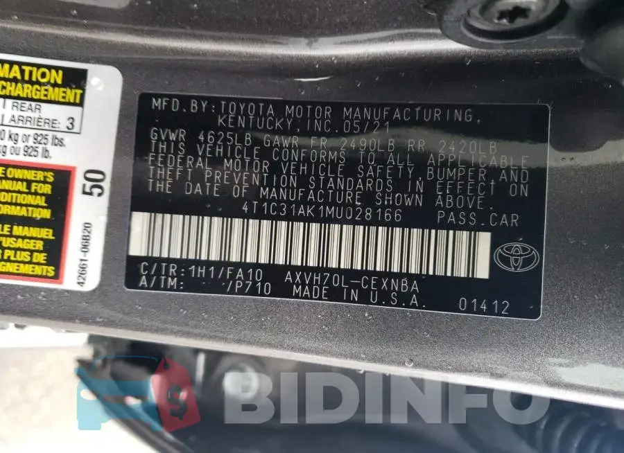 4T1C31AK1MU028166 Photo# 12