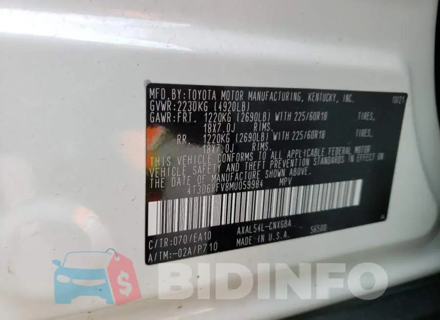 4T3D6RFV8MU059984 Photo# 13