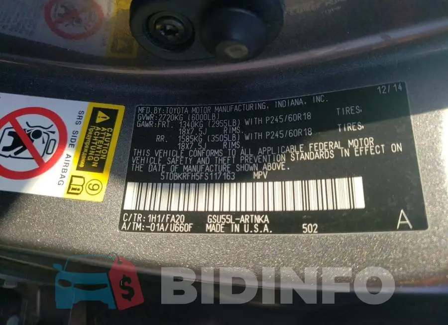 5TDBKRFH5FS117163 Photo# 12