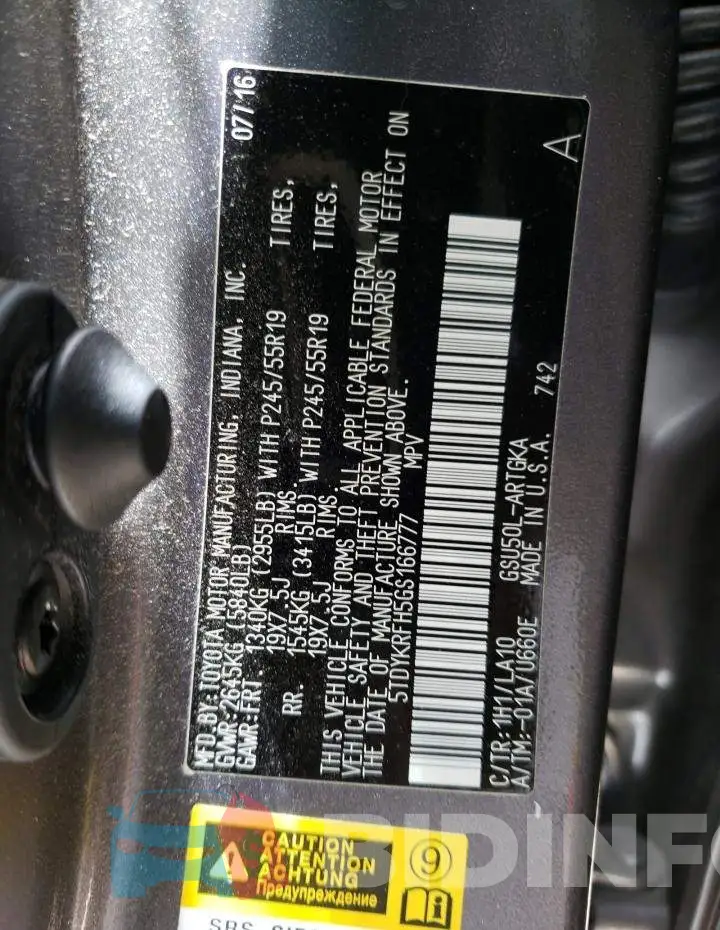 5TDYKRFH5GS166777 Photo# 13