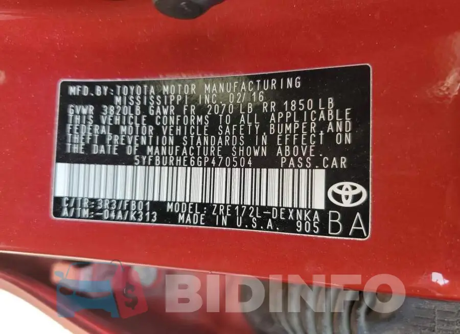 5YFBURHE6GP470504 Photo# 13