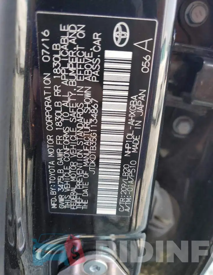 JTDKDTB35G1134867 Photo# 12