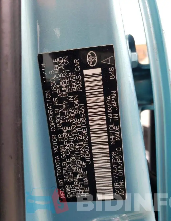JTDKDTB39E1085461 Photo# 12