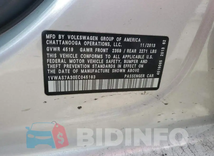 1VWAS7A30EC045183 Photo# 12
