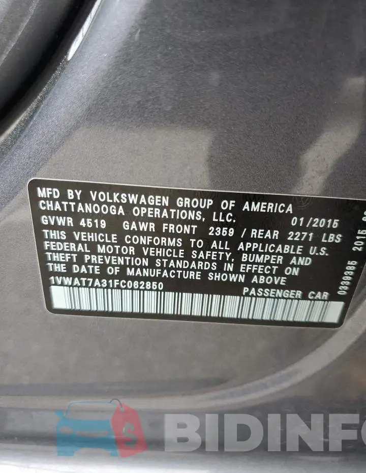 1VWAT7A31FC062850 Photo# 12