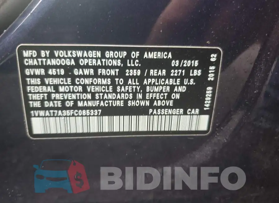 1VWAT7A35FC085337 Photo# 12