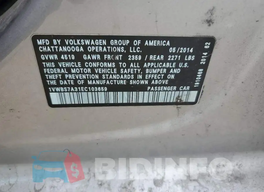 1VWBS7A31EC103659 Photo# 12