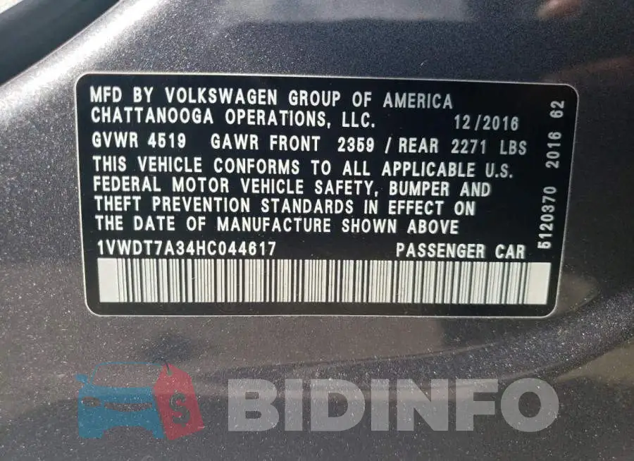 1VWDT7A34HC044617 Photo# 13