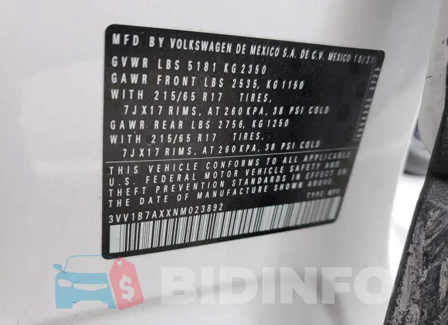 3VV1B7AXXNM023892 Photo# 13