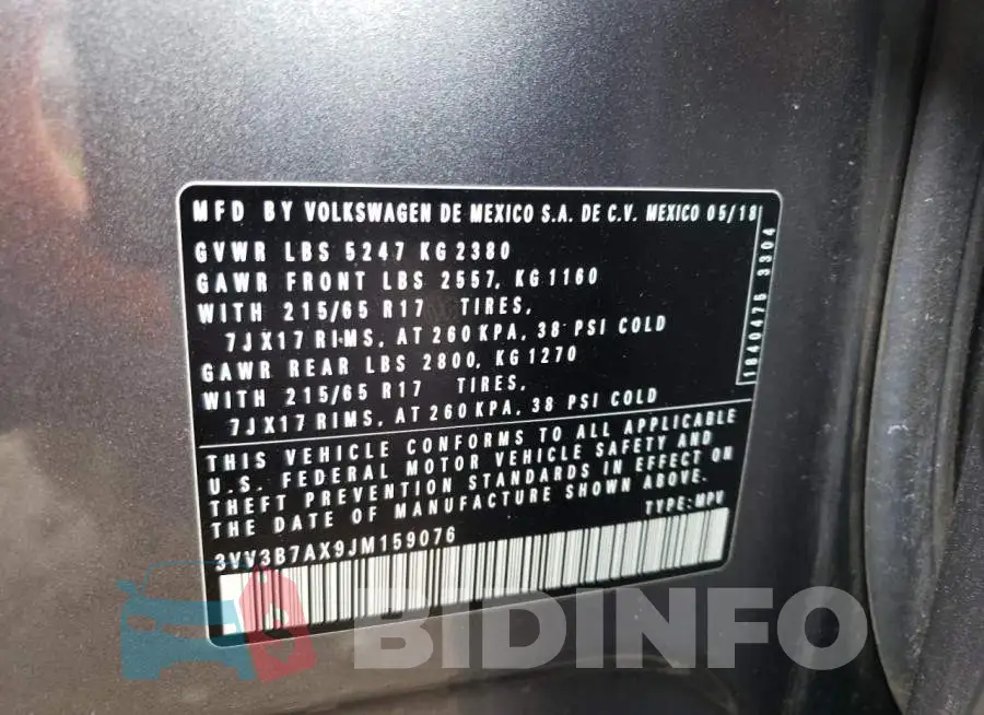 3VV3B7AX9JM159076 Photo# 14