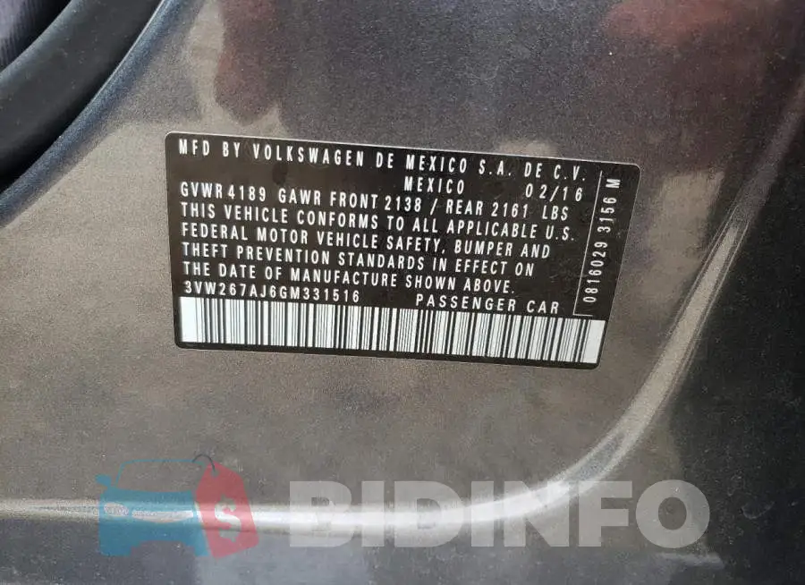 3VW267AJ6GM331516 Photo# 12