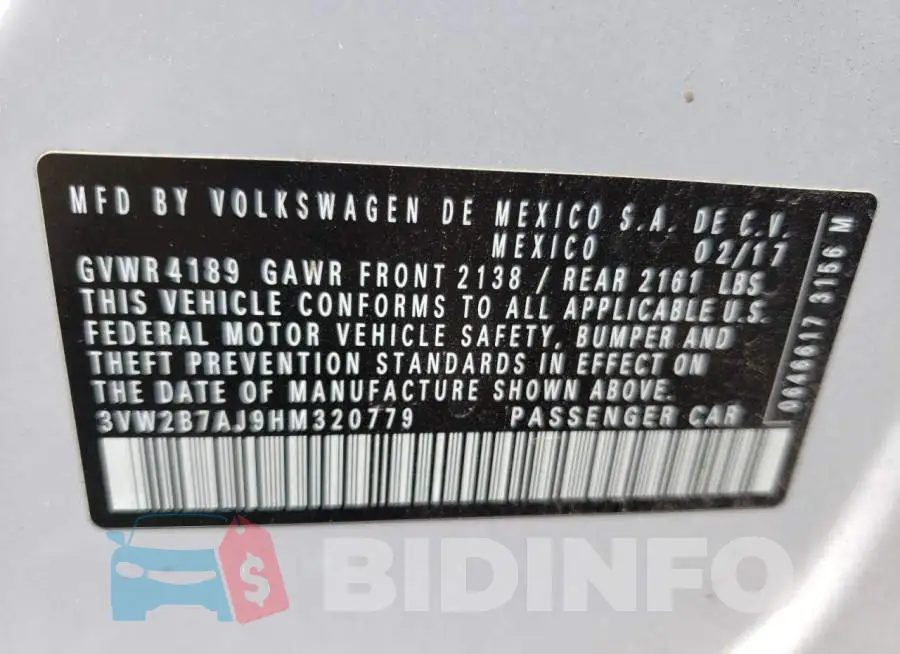 3VW2B7AJ9HM320779 Photo# 12