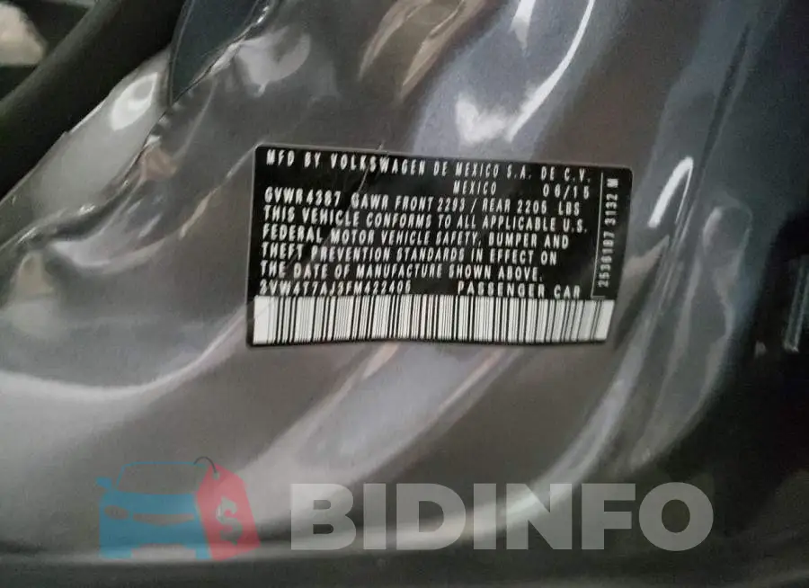 3VW4T7AJ3FM422405 Photo# 12