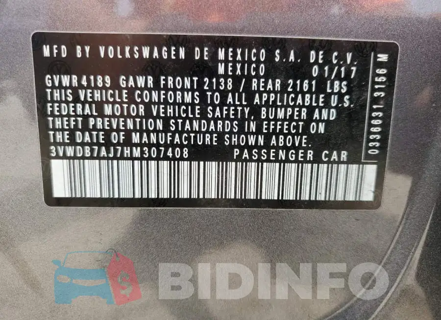 3VWDB7AJ7HM307408 Photo# 13