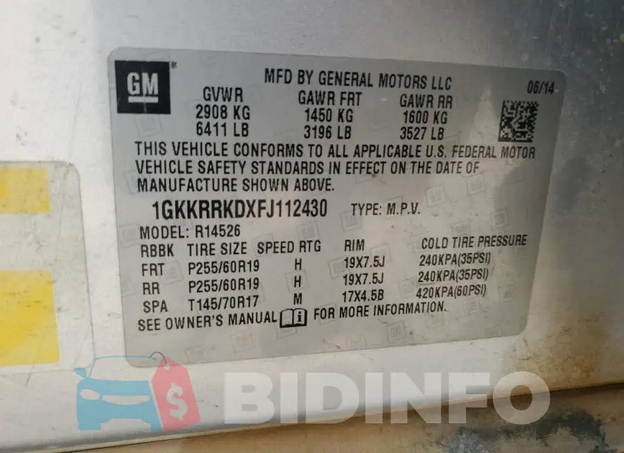 1GKKRRKDXFJ112430 Photo# 13