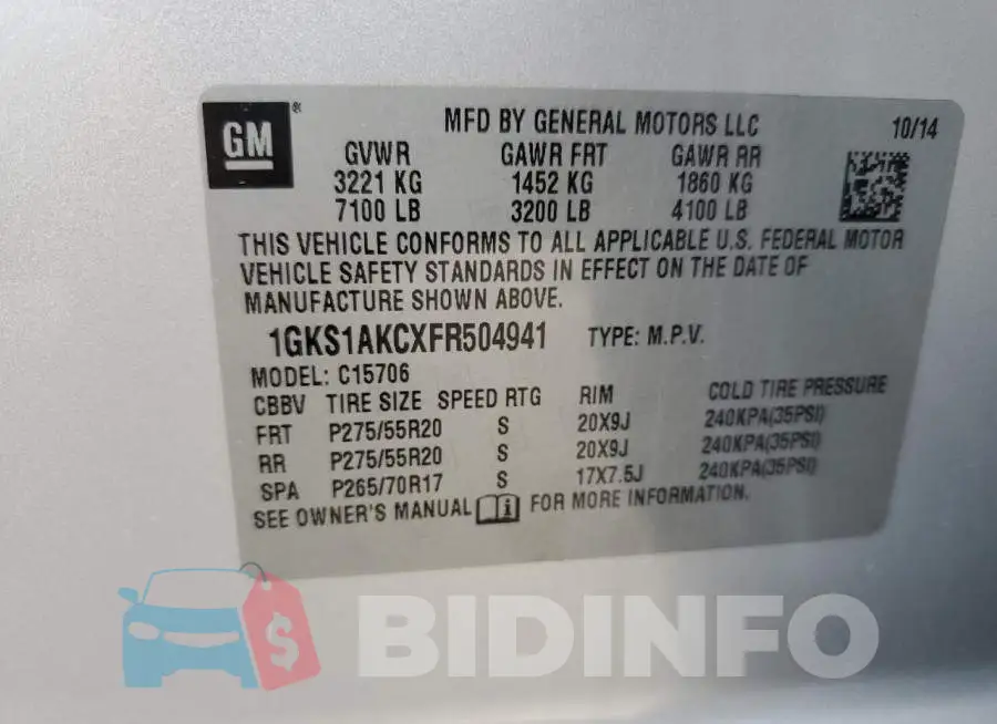 1GKS1AKCXFR504941 Photo# 13