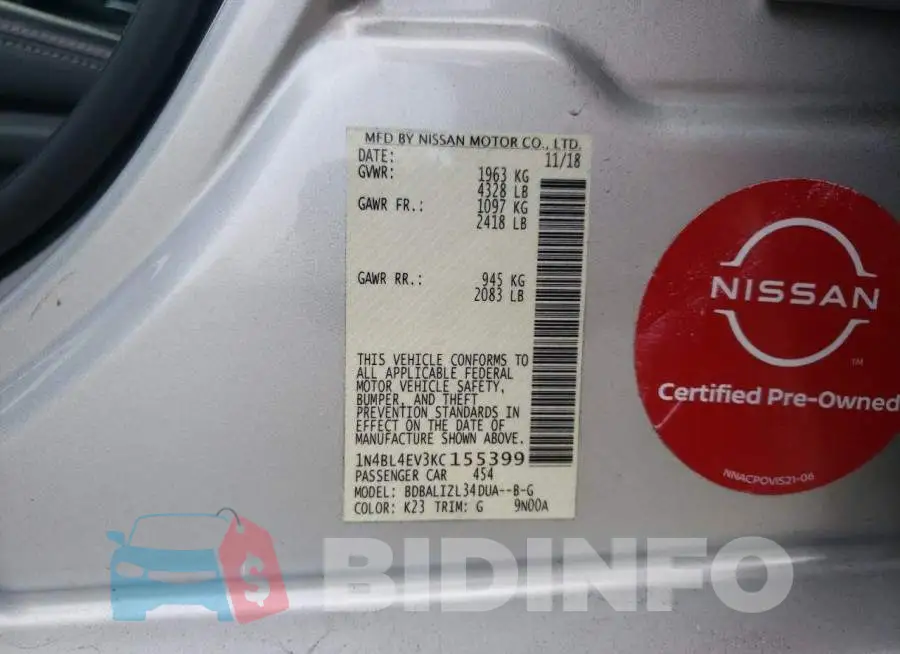 1N4BL4EV3KC155399 Photo# 13