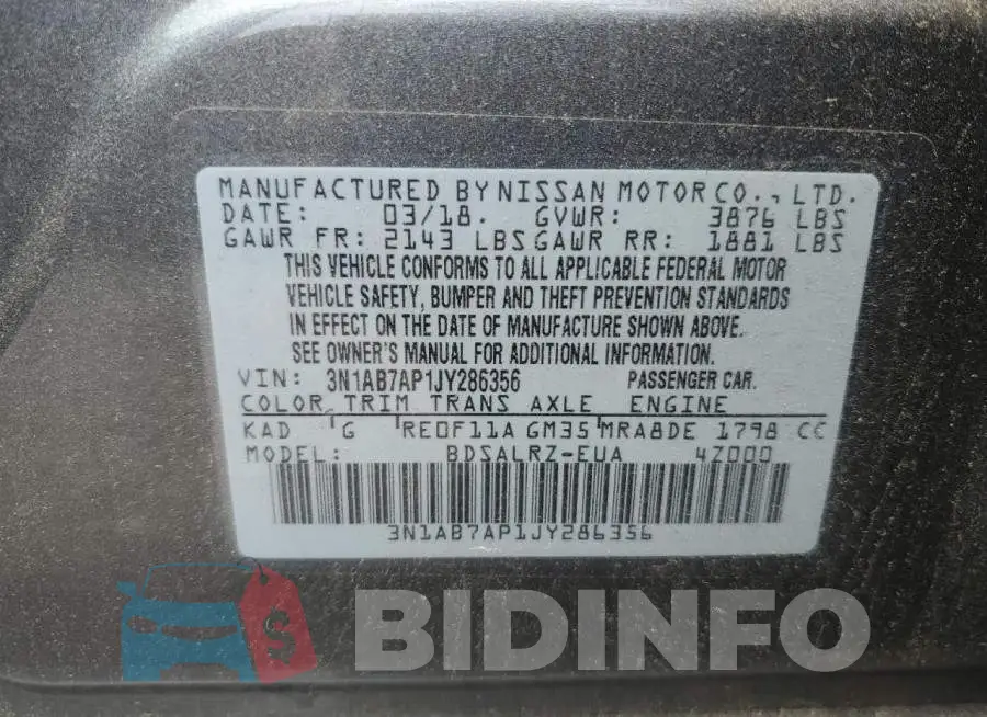 3N1AB7AP1JY286356 Photo# 13