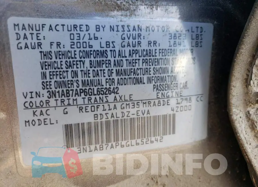 3N1AB7AP6GL652642 Photo# 12