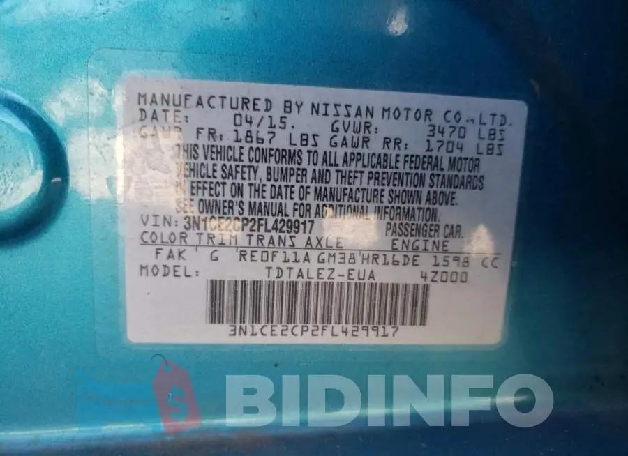 3N1CE2CP2FL429917 Photo# 12