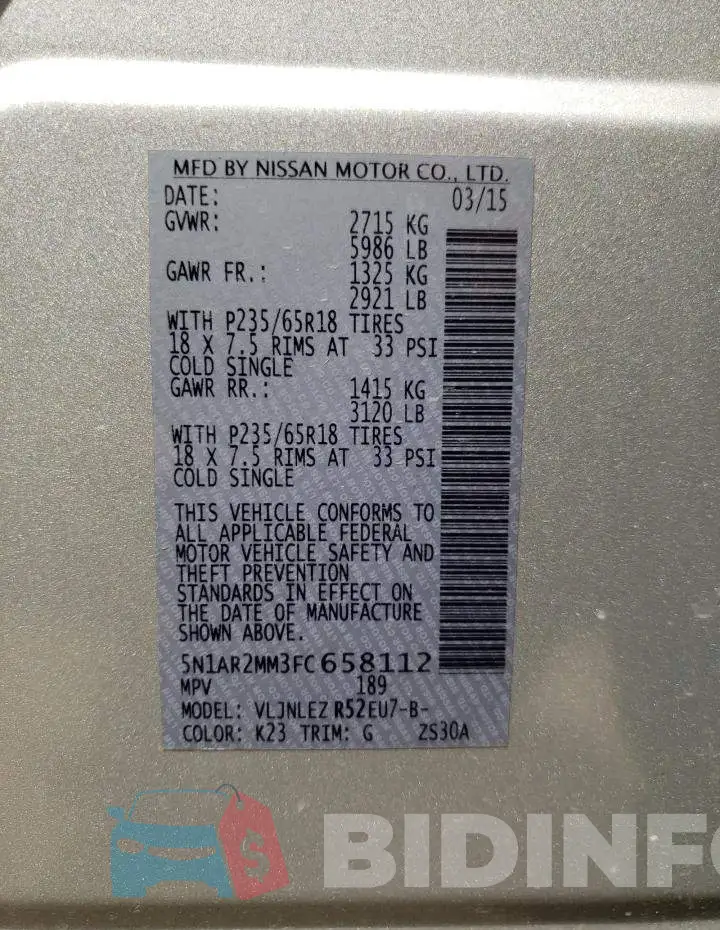 5N1AR2MM3FC658112 Photo# 13
