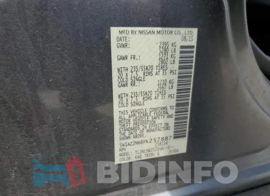 5N1AZ2MH8FN257887 Photo# 12