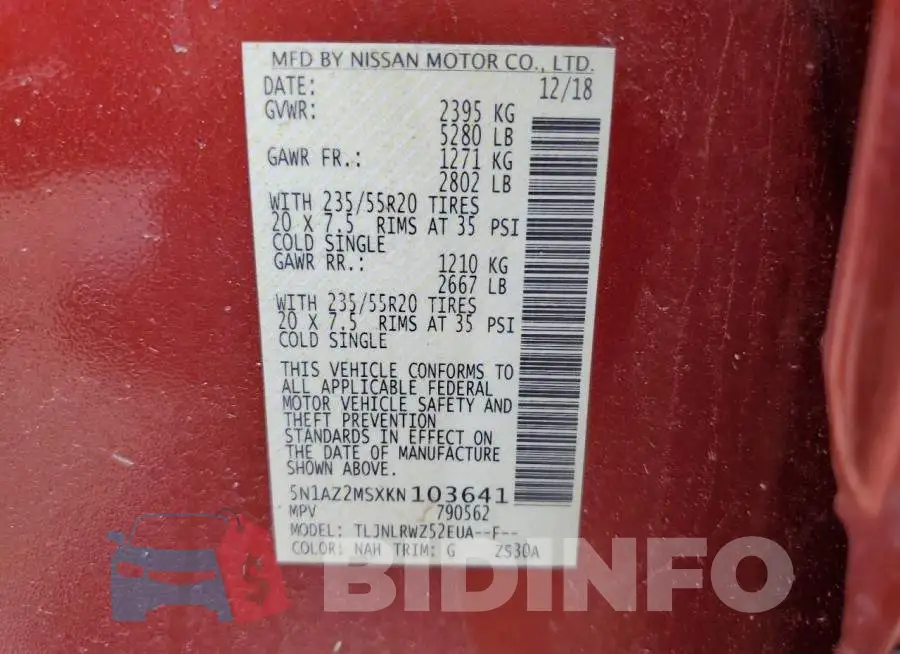 5N1AZ2MSXKN103641 Photo# 13