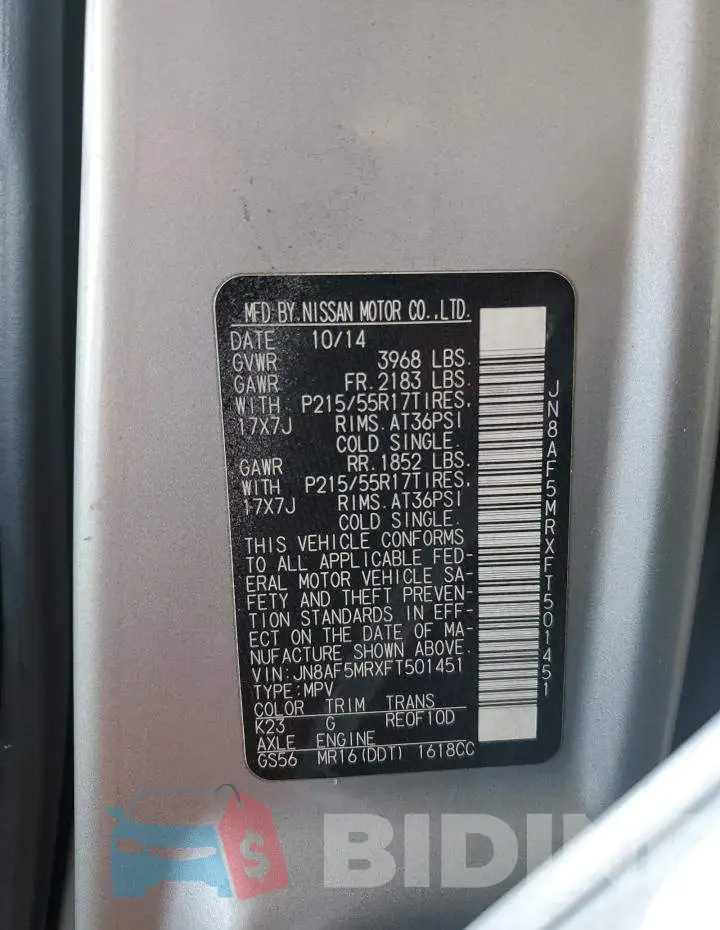 JN8AF5MRXFT501451 Photo# 12