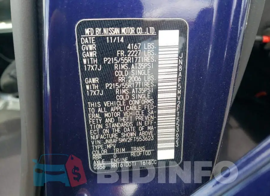 JN8AF5MV2FT553623 Photo# 13