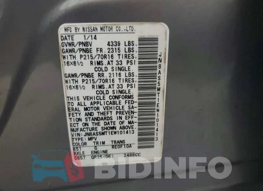 JN8AS5MT1EW101413 Photo# 13