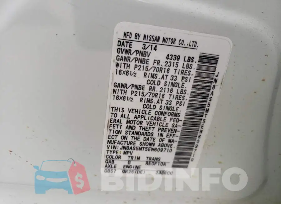 JN8AS5MT5EW609710 Photo# 13