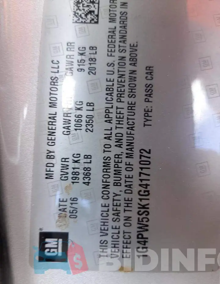 1G4PW5SK1G4171072 Photo# 13