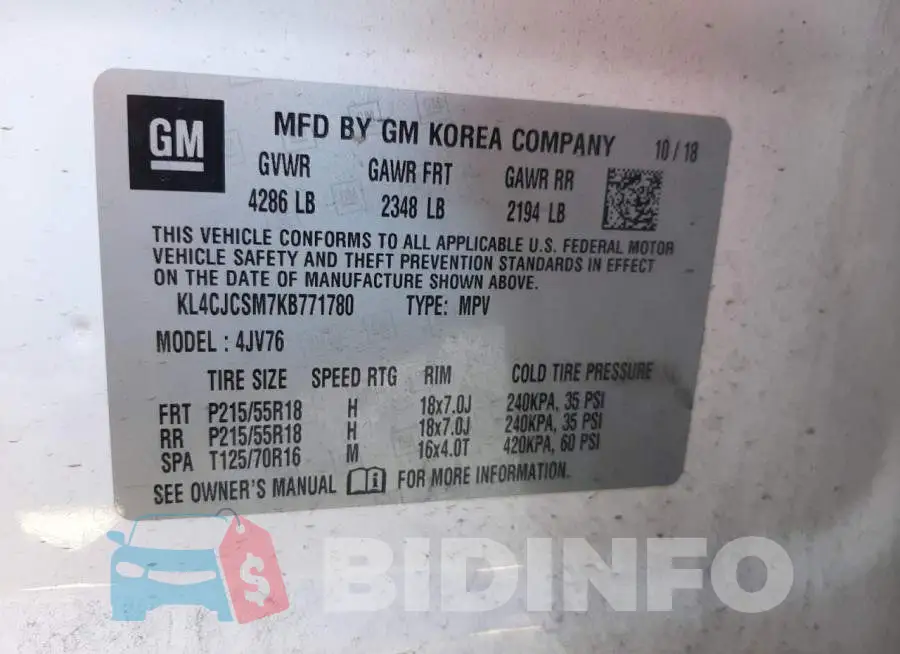 KL4CJCSM7KB771780 Photo# 12