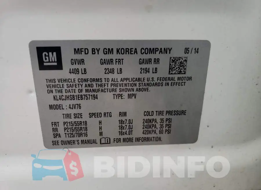 KL4CJHSB1EB757194 Photo# 13
