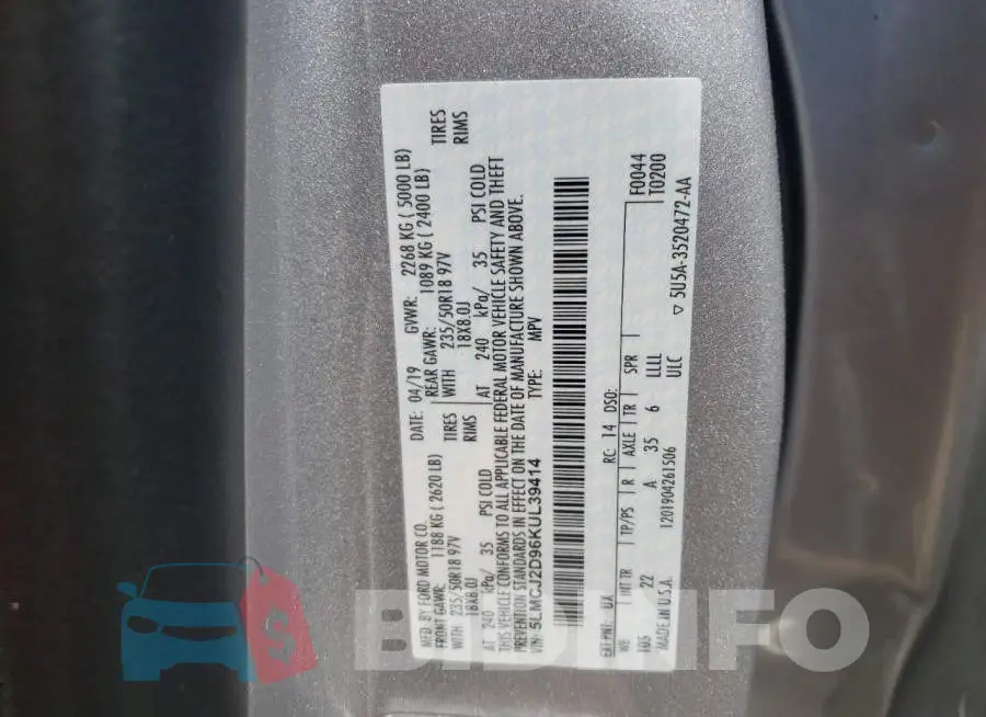 5LMCJ2D96KUL39414 Photo# 13