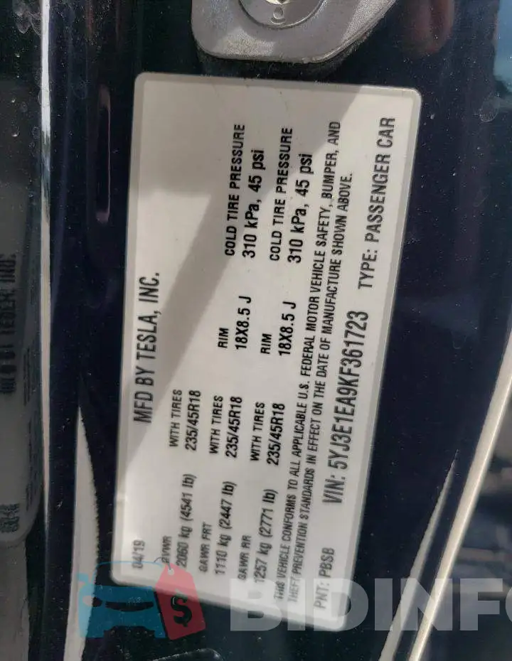 5YJ3E1EA9KF361723 Photo# 12