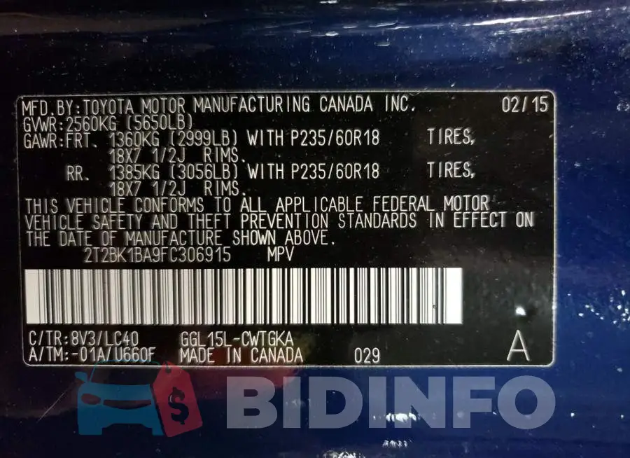 2T2BK1BA9FC306915 Photo# 13