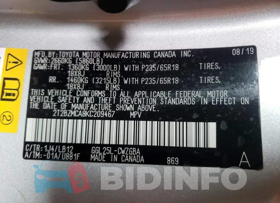 2T2BZMCA8KC209467 Photo# 13