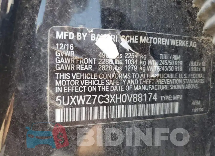 5UXWZ7C3XH0V88174 Photo# 12