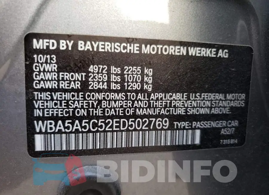 WBA5A5C52ED502769 Photo# 12