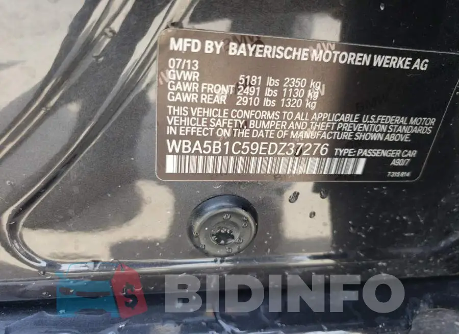 WBA5B1C59EDZ37276 Photo# 12