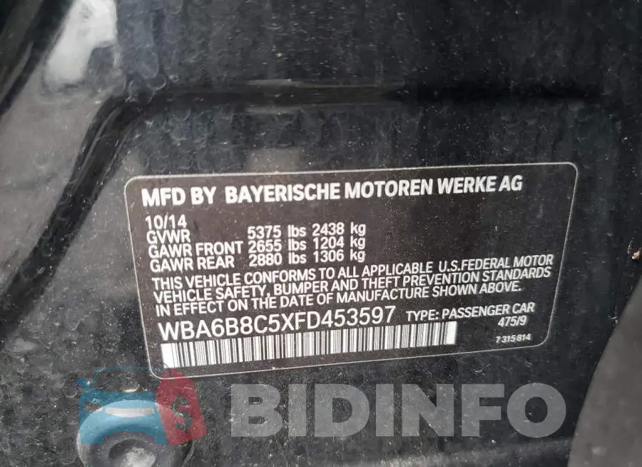 WBA6B8C5XFD453597 Photo# 12