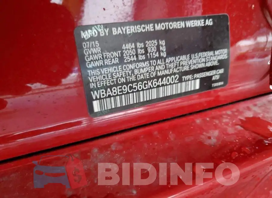 WBA8E9C56GK644002 Photo# 12