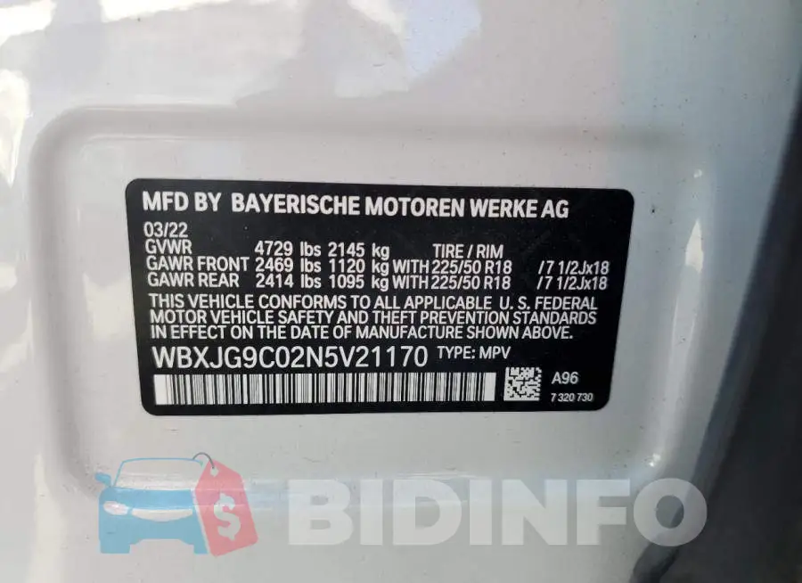 WBXJG9C02N5V21170 Photo# 14