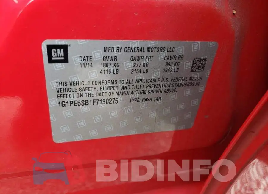 1G1PE5SB1F7130275 Photo# 12