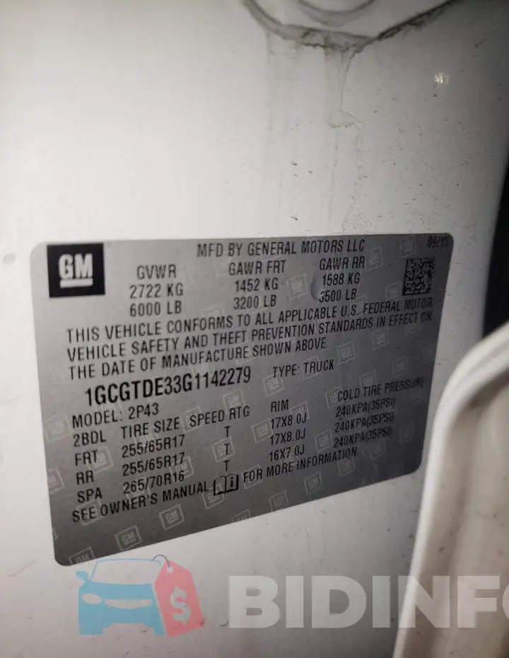 1GCGTDE33G1142279 Photo# 12