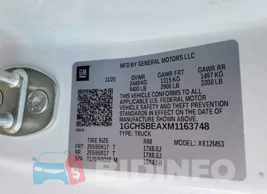 1GCHSBEAXM1163748 Photo# 12