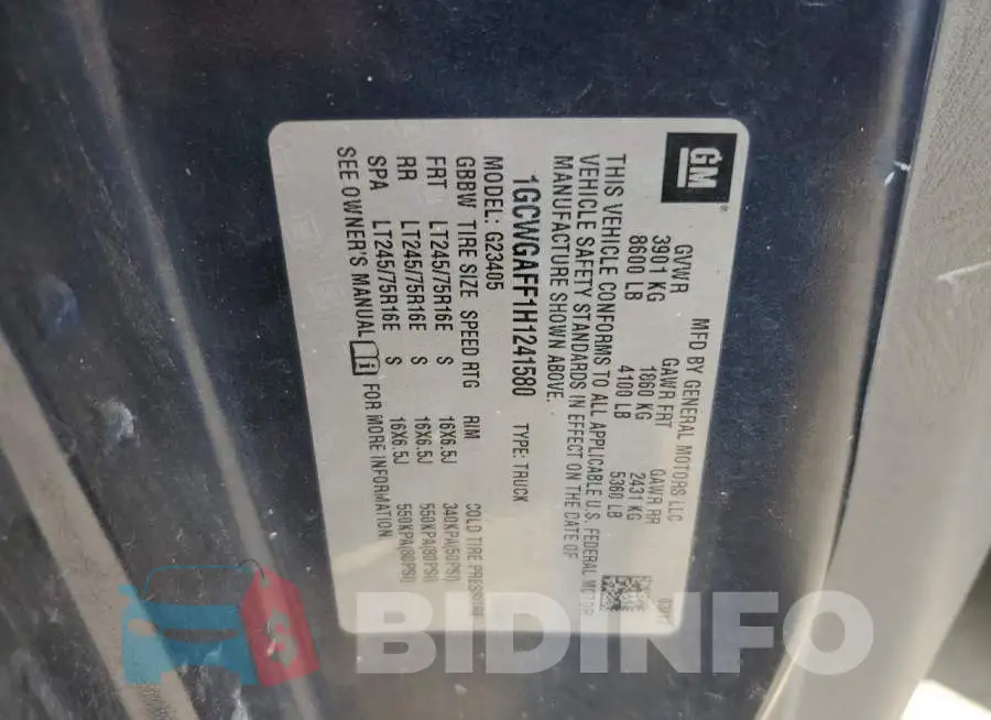 1GCWGAFF1H1241580 Photo# 13