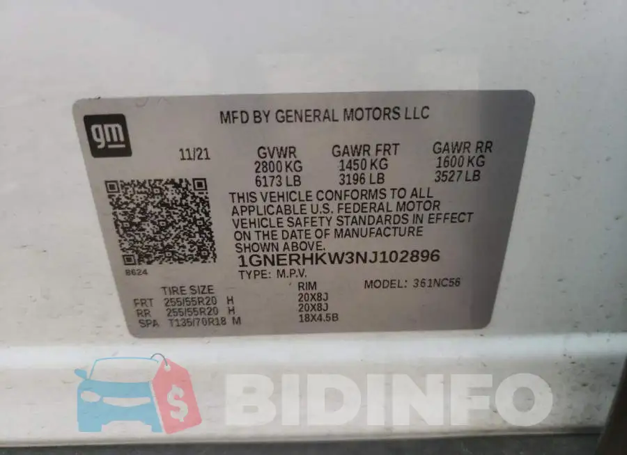 1GNERHKW3NJ102896 Photo# 13