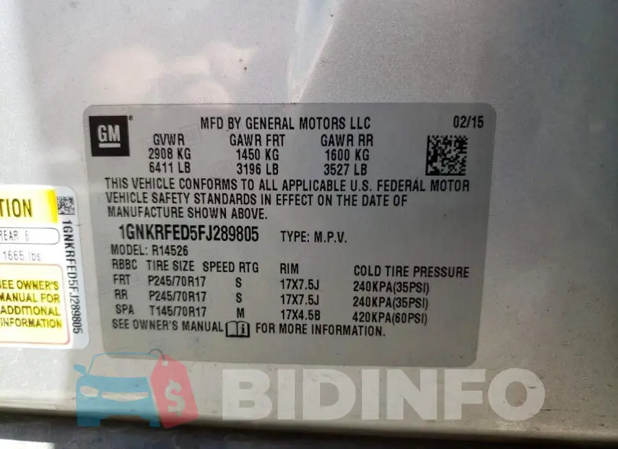 1GNKRFED5FJ289805 Photo# 12